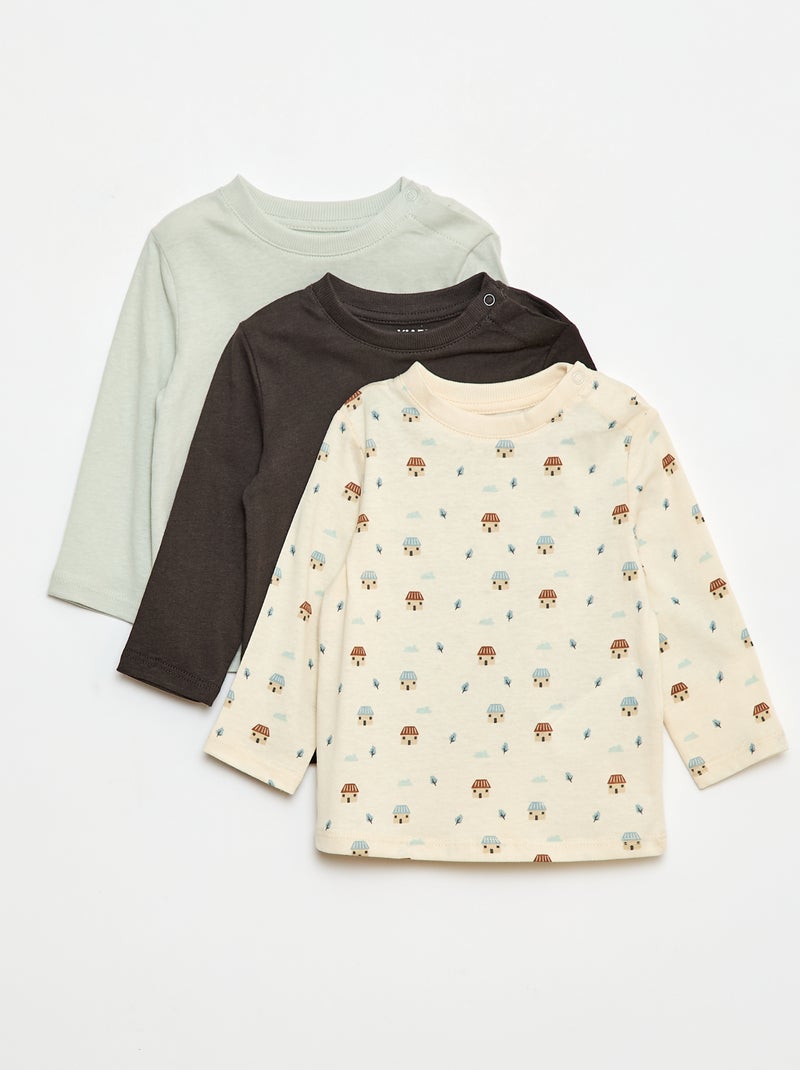 Pack de 3 camisetas de manga larga 1 de ellas con motivo Blanco - Kiabi