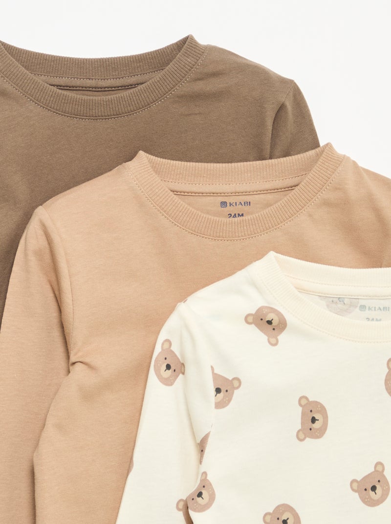Pack de 3 camisetas de manga larga Beige - Kiabi