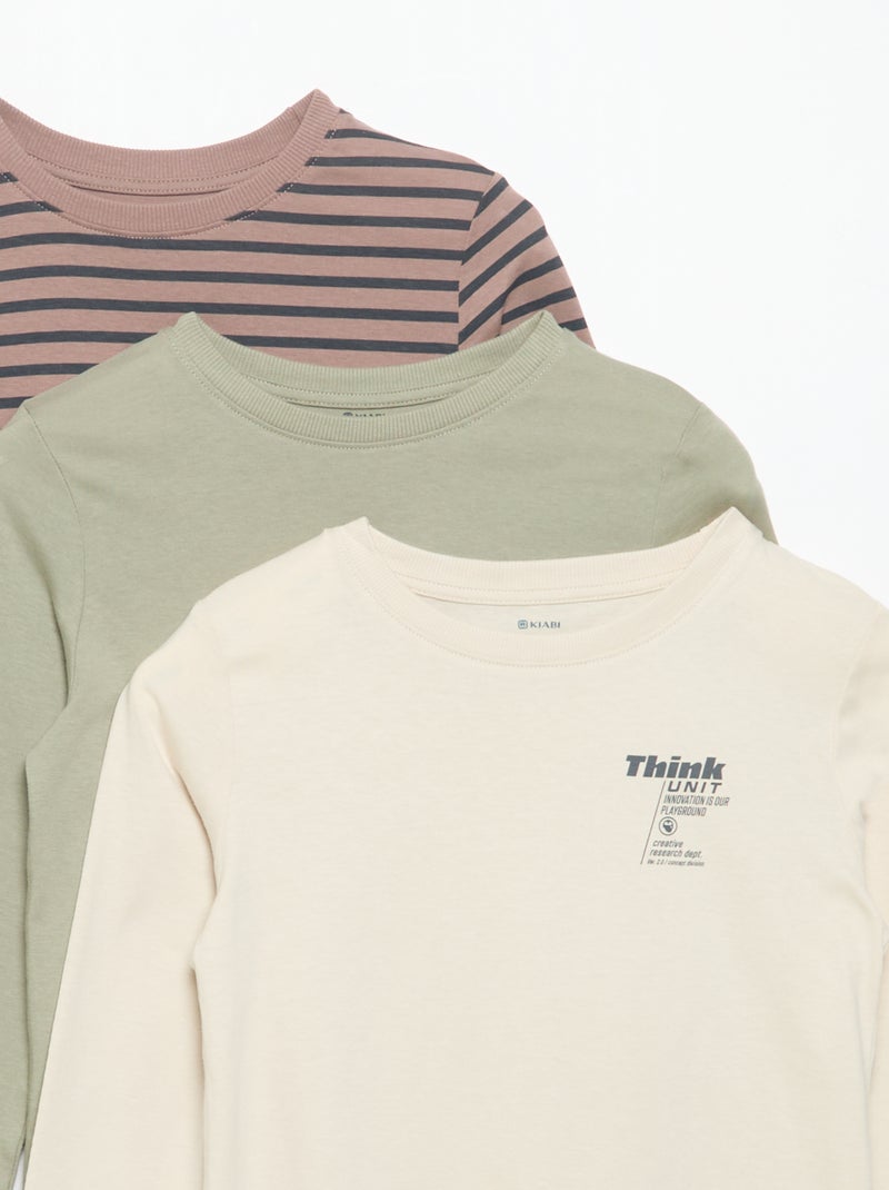 Pack de 3 camisetas de manga larga Beige - Kiabi