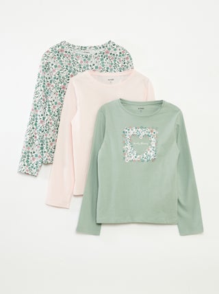 Pack de 3 camisetas de manga larga con cuello redondo