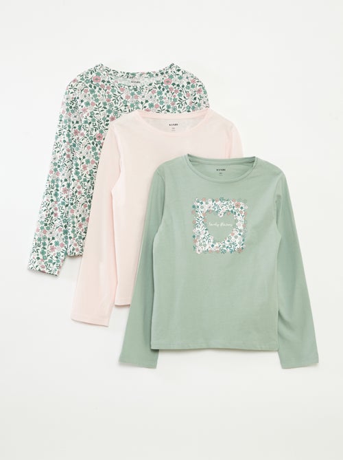 Pack de 3 camisetas de manga larga con cuello redondo - Kiabi