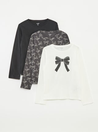 Pack de 3 camisetas de manga larga con cuello redondo