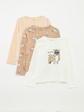 Pack de 3 camisetas de manga larga con cuello redondo