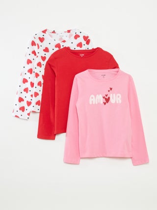 Pack de 3 camisetas de manga larga con cuello redondo