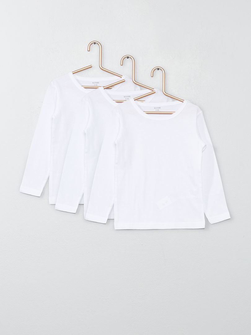 Pack de 3 camisetas de manga larga de algodón Blanco - Kiabi