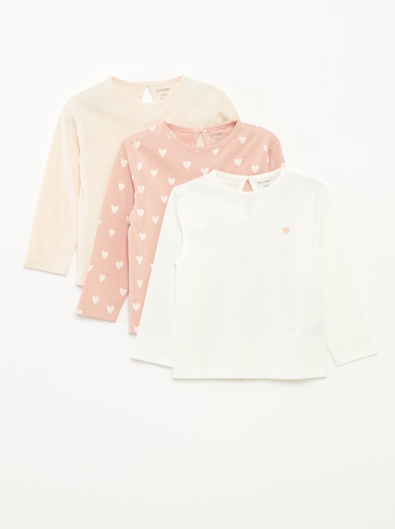 Pack de 3 camisetas de manga larga Rosa - Kiabi
