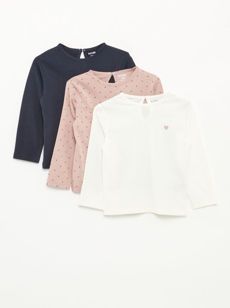Pack de 3 camisetas de manga larga Rosa - Kiabi