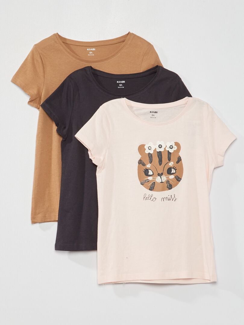 Pack de 3 camisetas de punto con cuello redondo ROSA - Kiabi