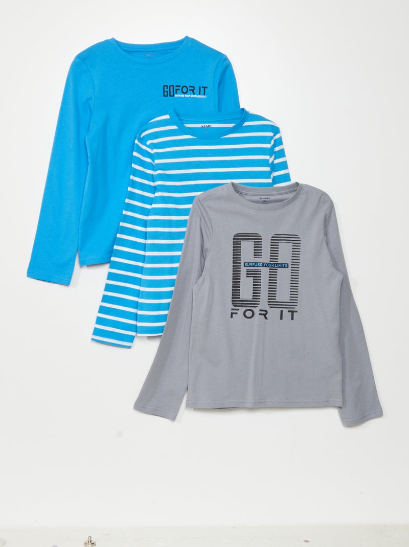 Pack de 3 camisetas de punto de manga larga GRIS - Kiabi