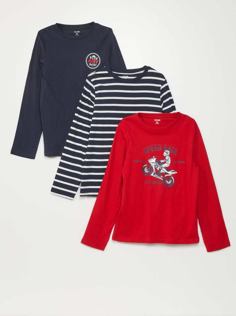 Pack de 3 camisetas de punto de manga larga ROJO - Kiabi