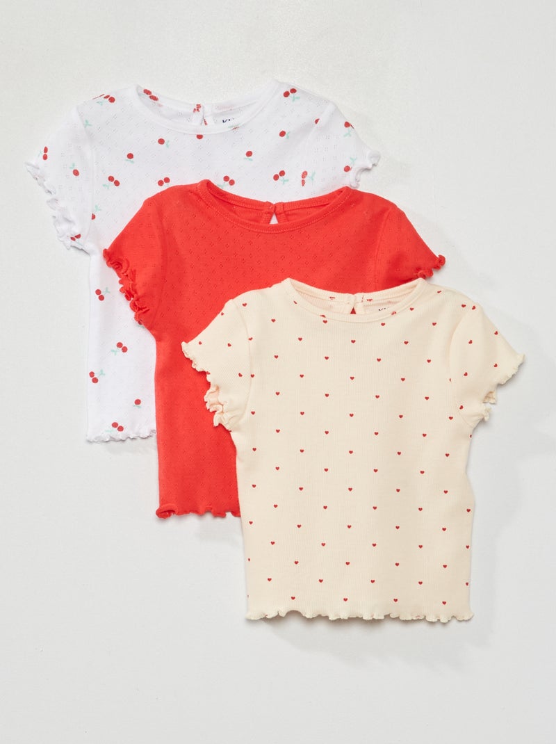 Pack de 3 camisetas de punto pointelle ROJO - Kiabi