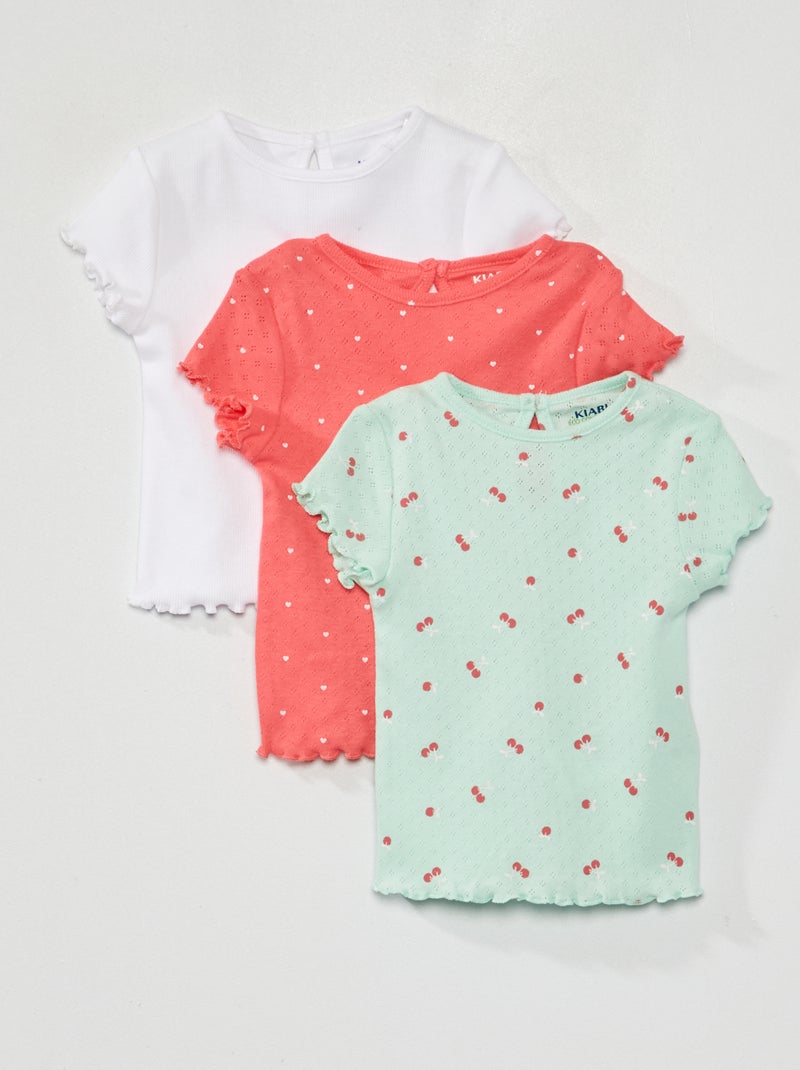 Pack de 3 camisetas de punto pointelle VERDE - Kiabi