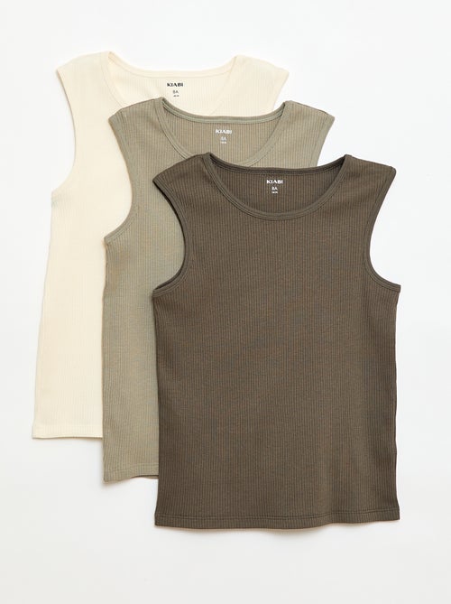 Pack de 3 camisetas de tirantes de canalé - Kiabi