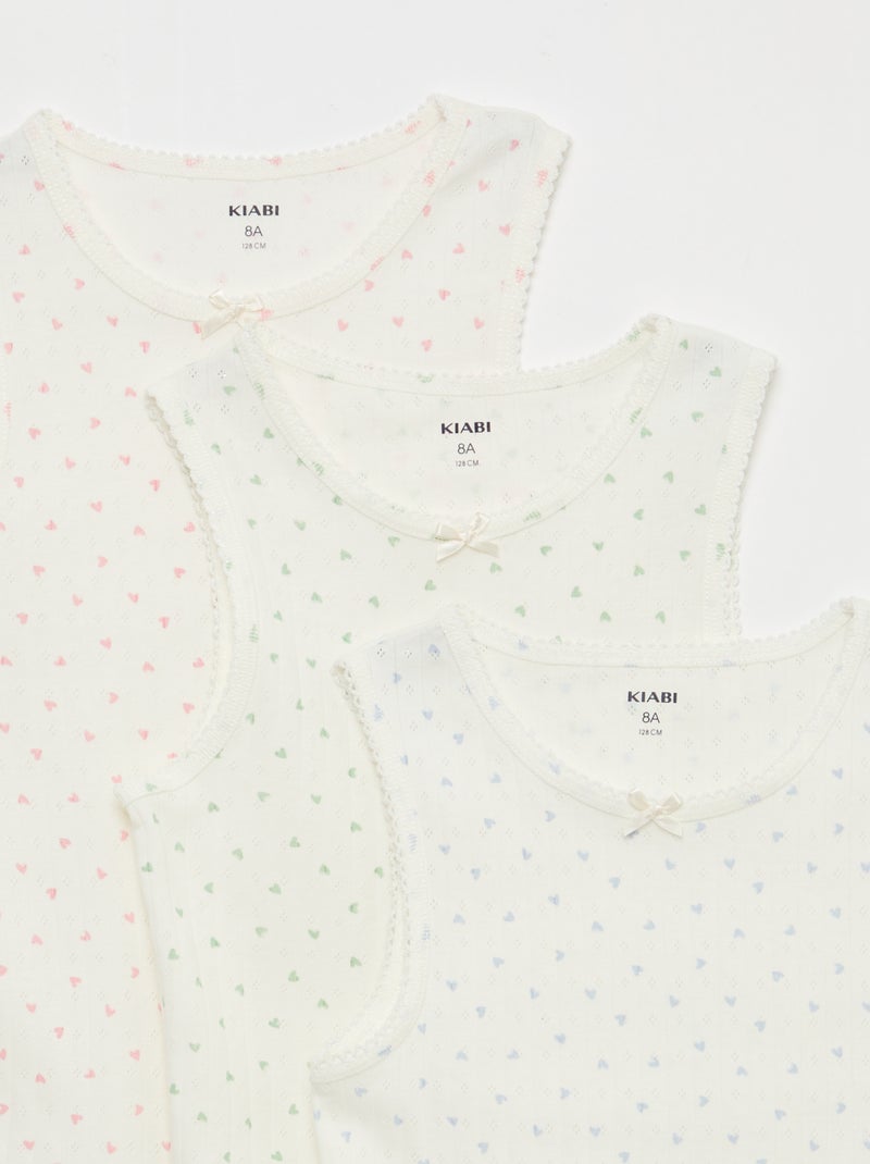 Pack de 3 camisetas de tirantes de punto calado Blanco - Kiabi