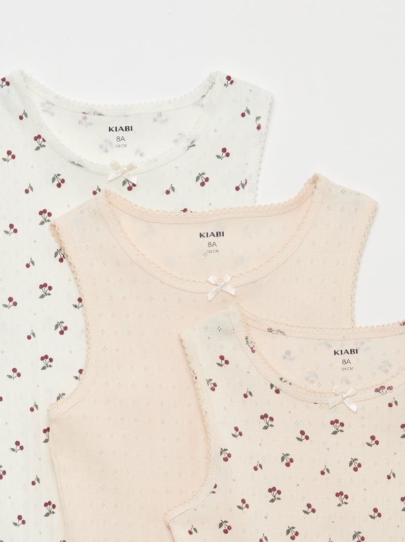 Pack de 3 camisetas de tirantes de punto calado Rosa - Kiabi