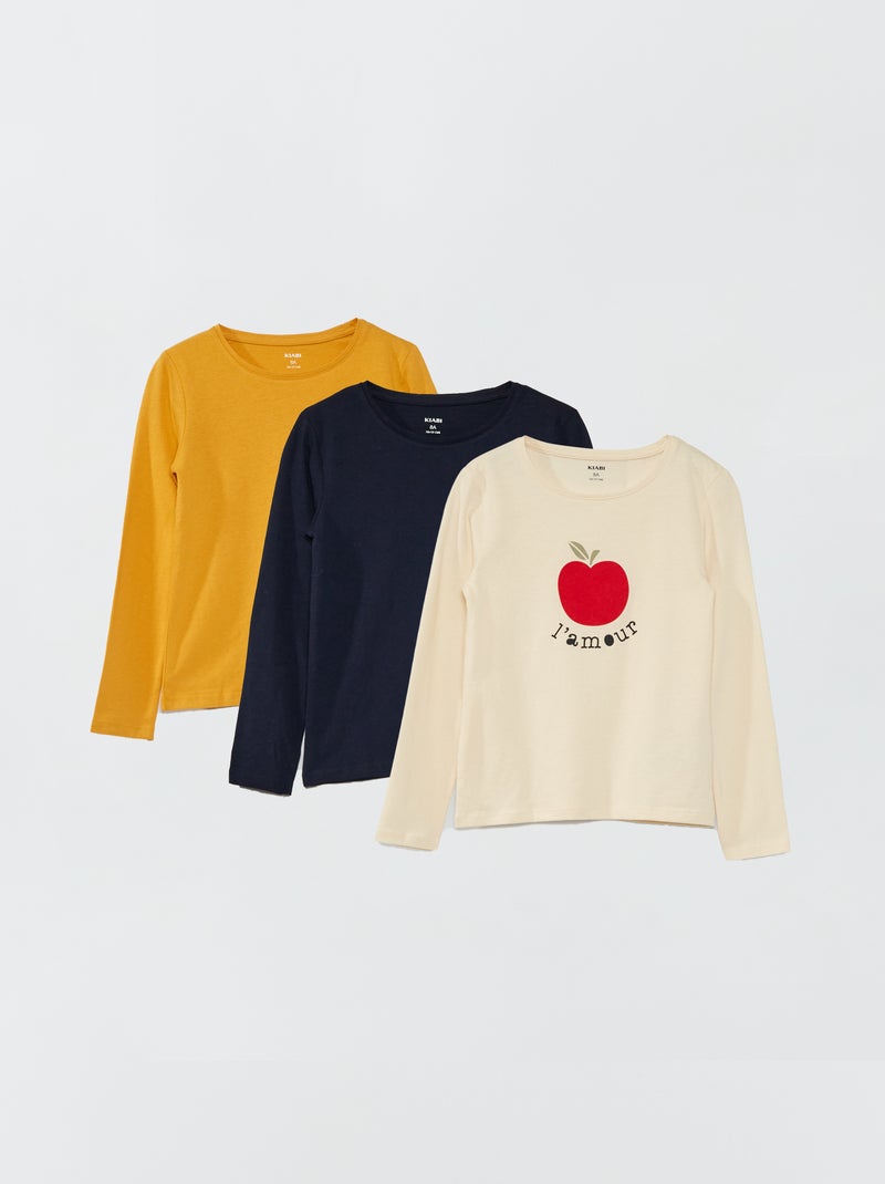 Pack de 3 camisetas lisas de manga larga BEIGE - Kiabi