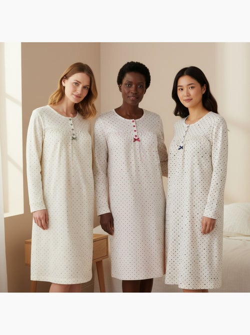 Pack de 3 camisones mujer ozabi algodón manga larga cuello redondo - Kiabi Pack de 3 camisones mujer ozabi algodón manga larga cuello redondo - Kiabi