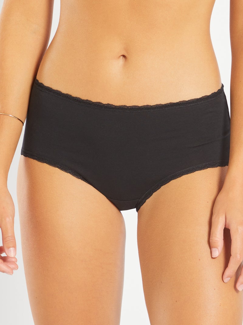 Pack de 3 culottes de algodón con acabado de encaje negro - Kiabi