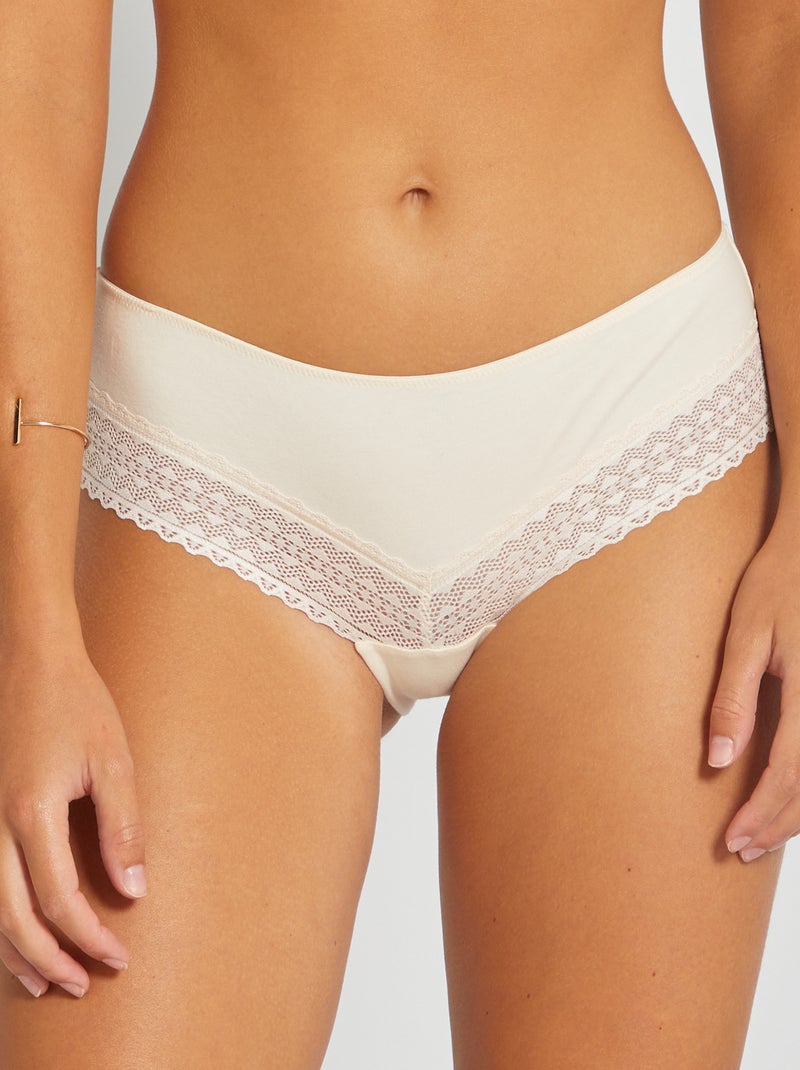 Pack de 3 culottes de algodón y encaje BEIGE - Kiabi