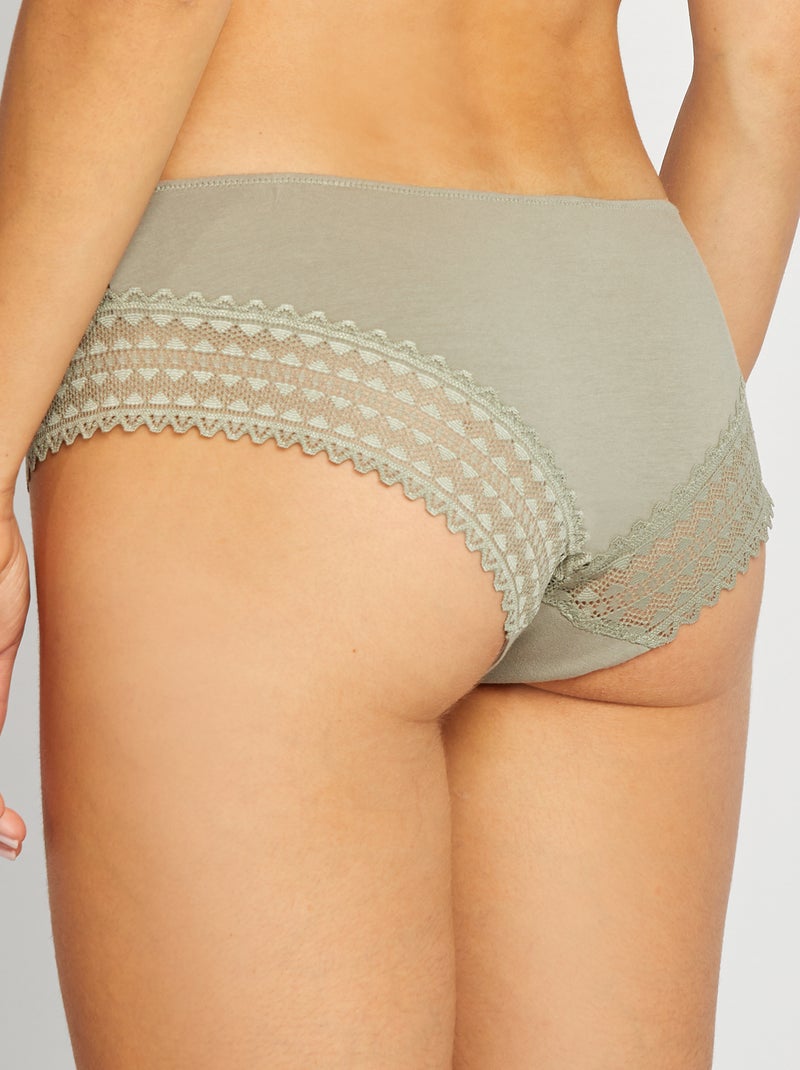 Pack de 3 culottes de algodón y encaje KAKI - Kiabi