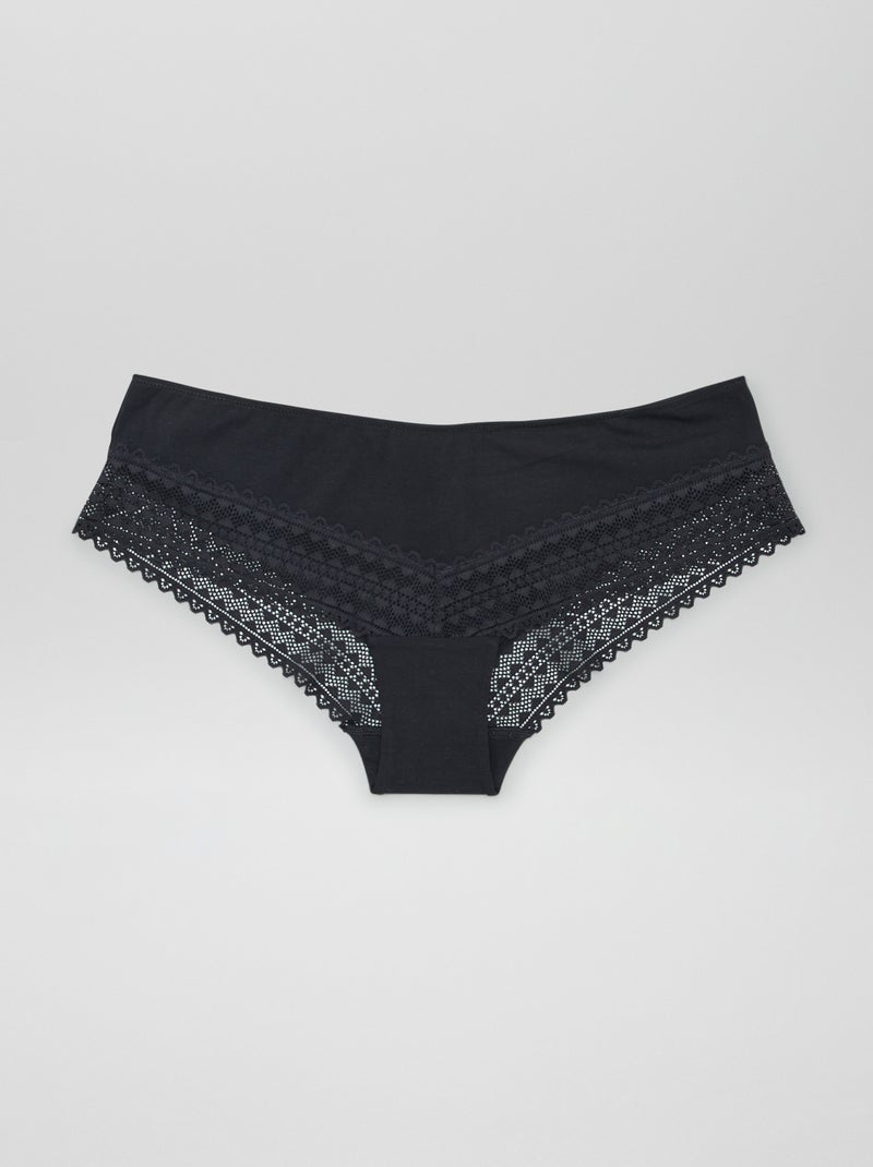 Pack de 3 culottes de algodón y encaje KAKI - Kiabi
