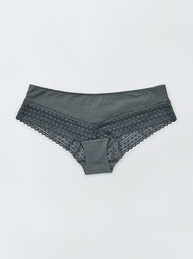 Pack de 3 culottes de algodón y encaje rosa gris - Kiabi