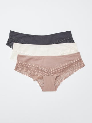 Pack de 3 culottes de algodón y encaje