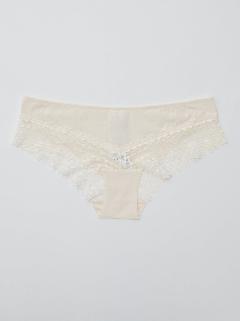 Pack de 3 culottes de algodón y encaje ROSA - Kiabi