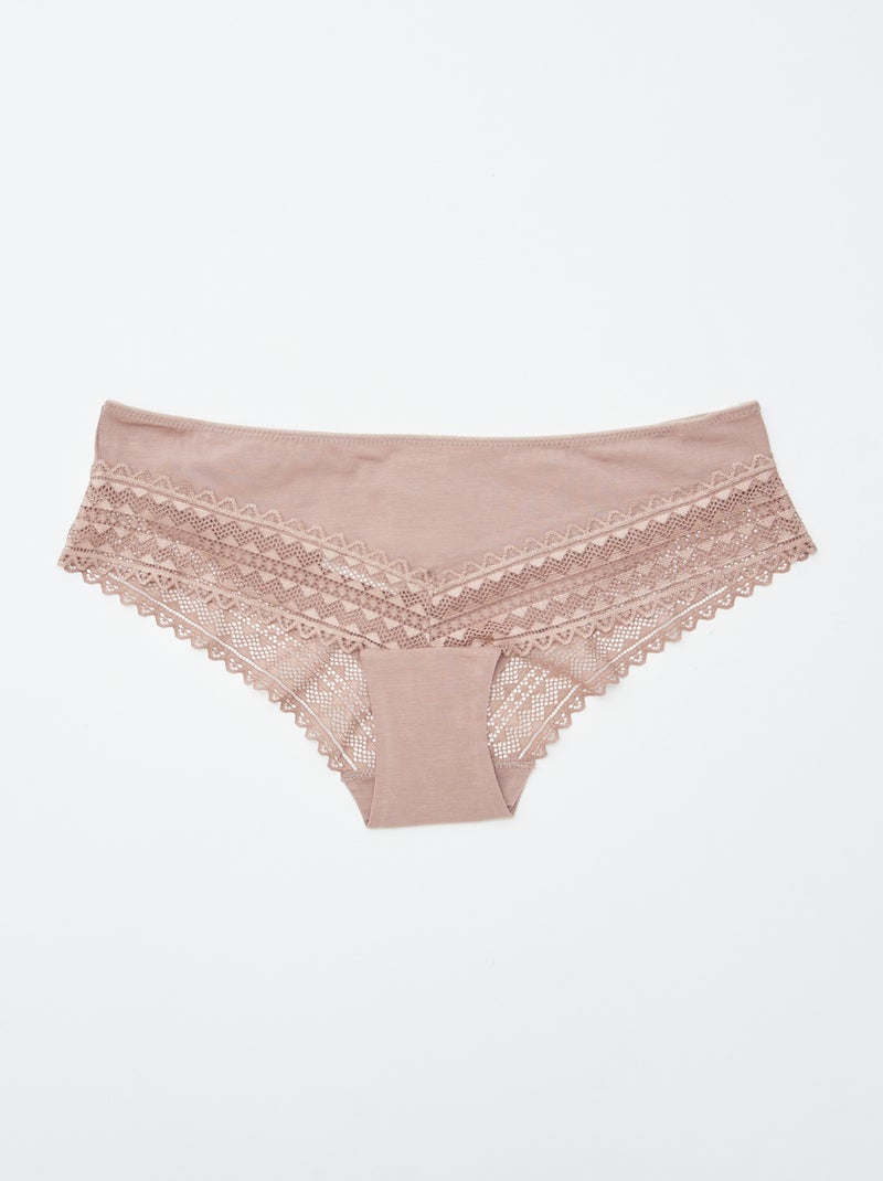 Pack de 3 culottes de algodón y encaje ROSA - Kiabi