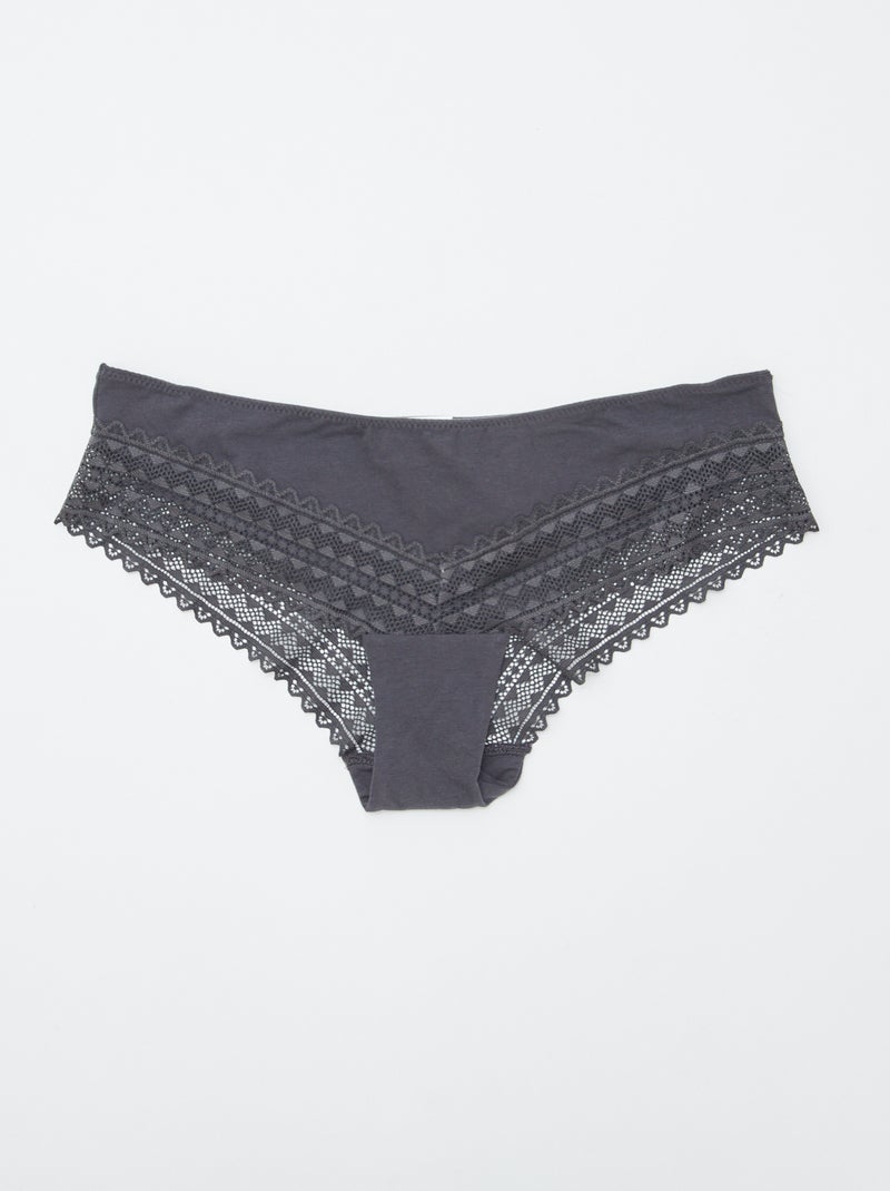 Pack de 3 culottes de algodón y encaje ROSA - Kiabi