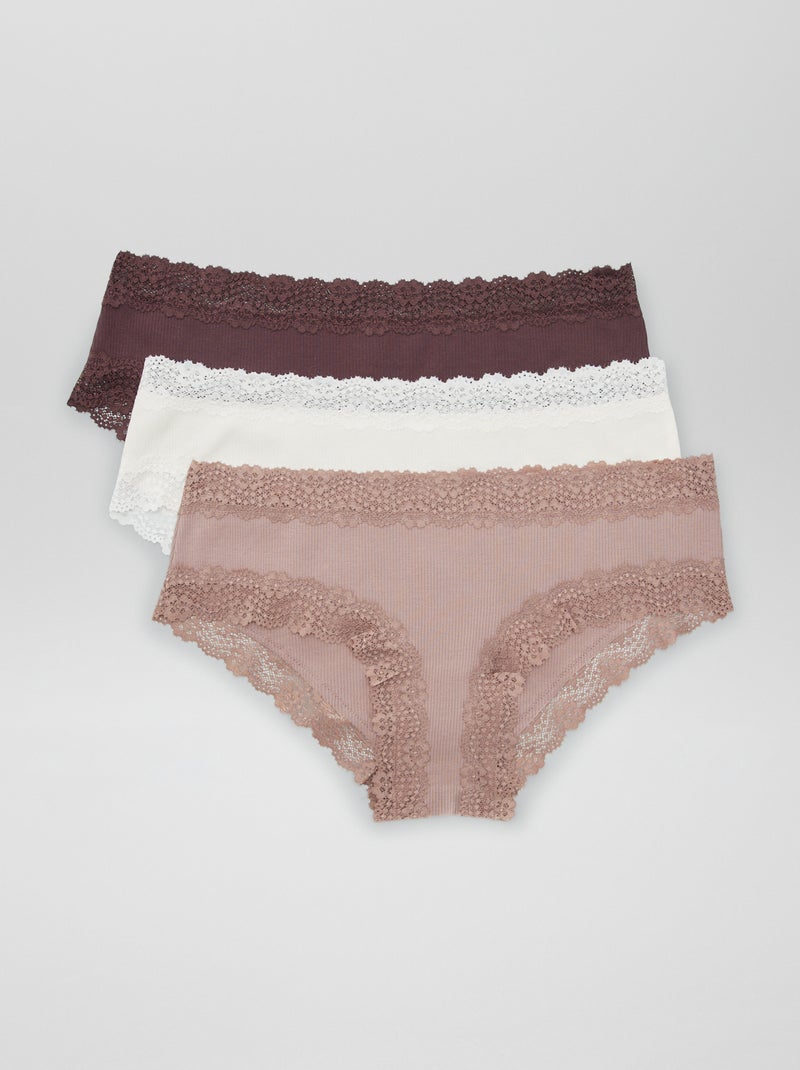 Pack de 3 culottes de canalé fino castaño ciruela - Kiabi