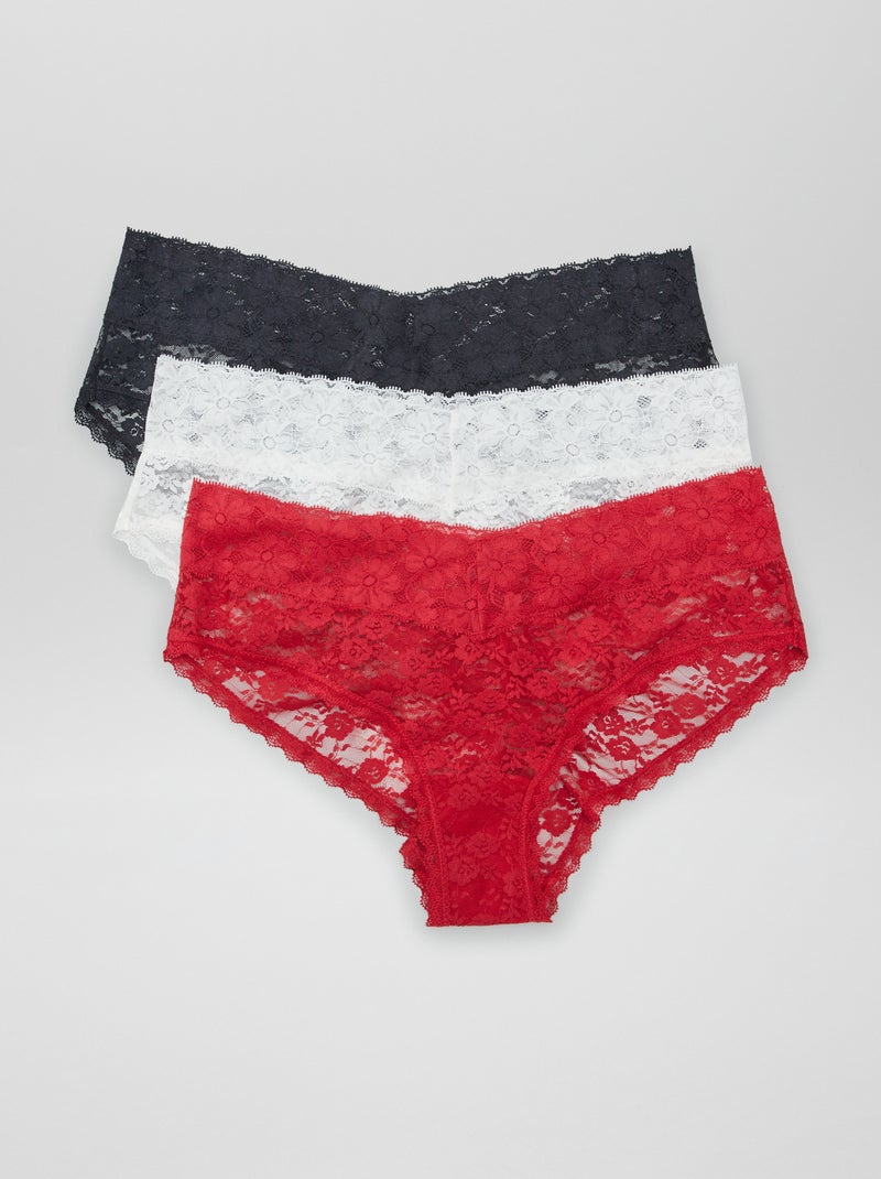 Pack de 3 culottes de encaje ROJO - Kiabi