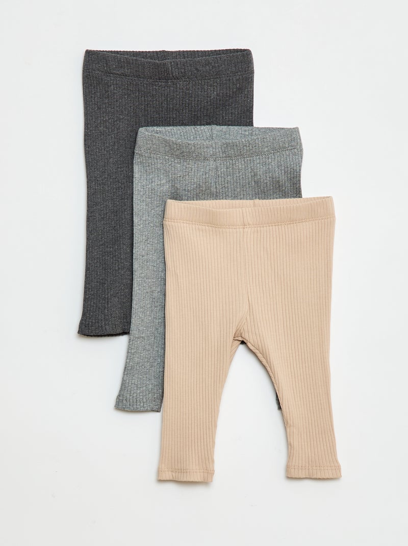 Pack de 3 leggings de canalé Beige - Kiabi
