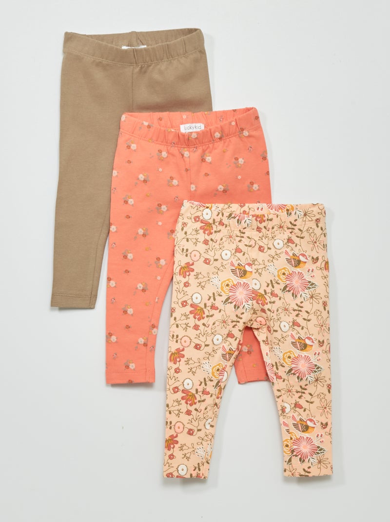 Pack de 3 leggings rosa/caqui - Kiabi