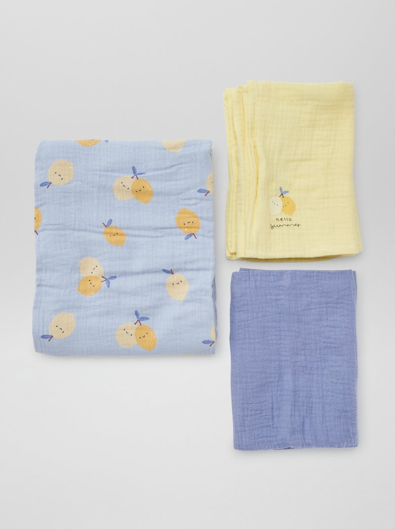 Pack de 3 muselinas - 2 de 60 x 60 y 1 de 100 x 120 cm AZUL - Kiabi