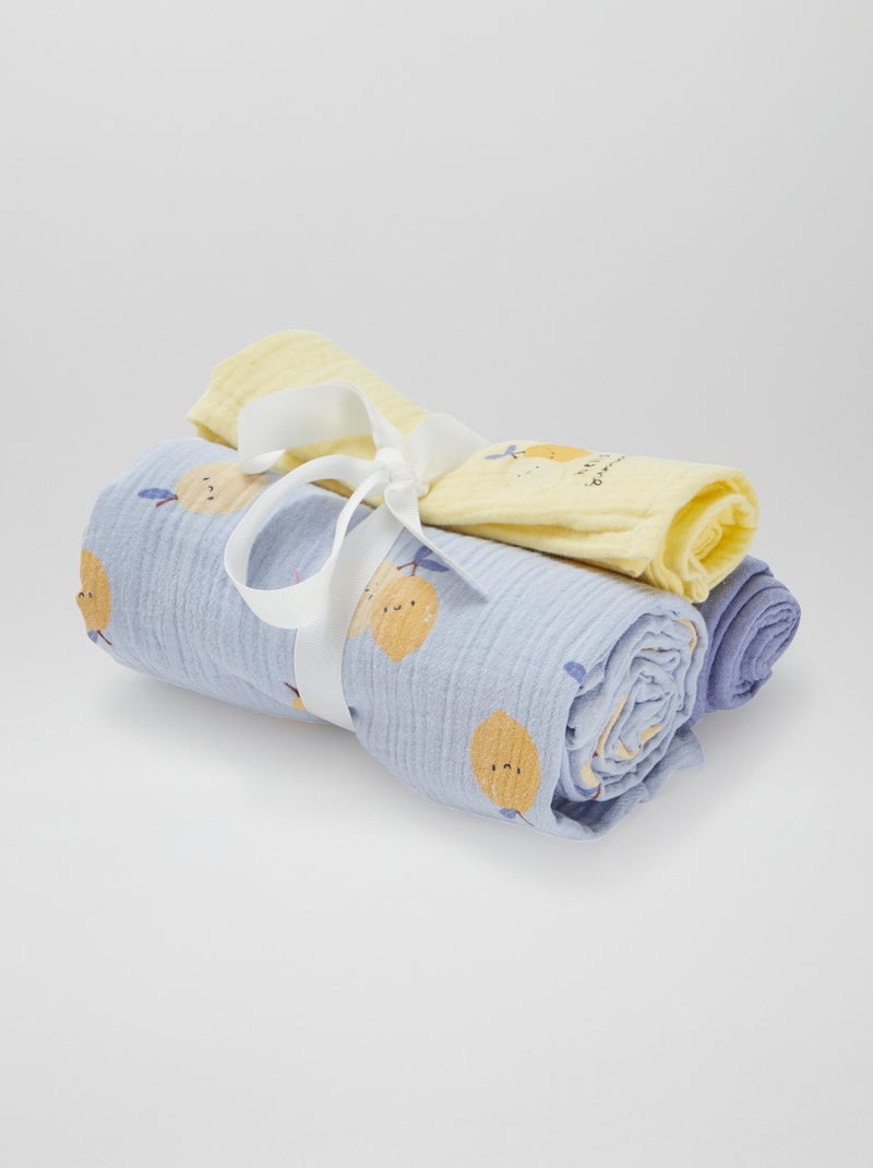 Pack de 3 muselinas - 2 de 60 x 60 y 1 de 100 x 120 cm AZUL - Kiabi