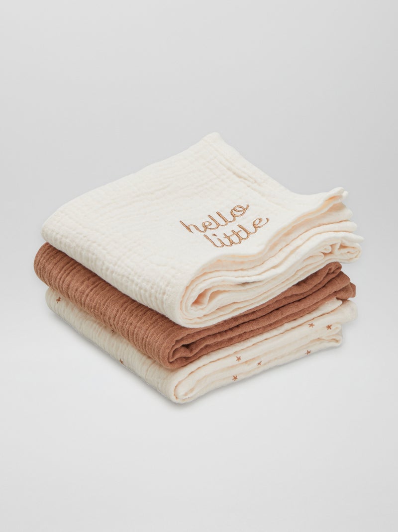 Pack de 3 muselinas de doble gasa de algodón BEIGE - Kiabi