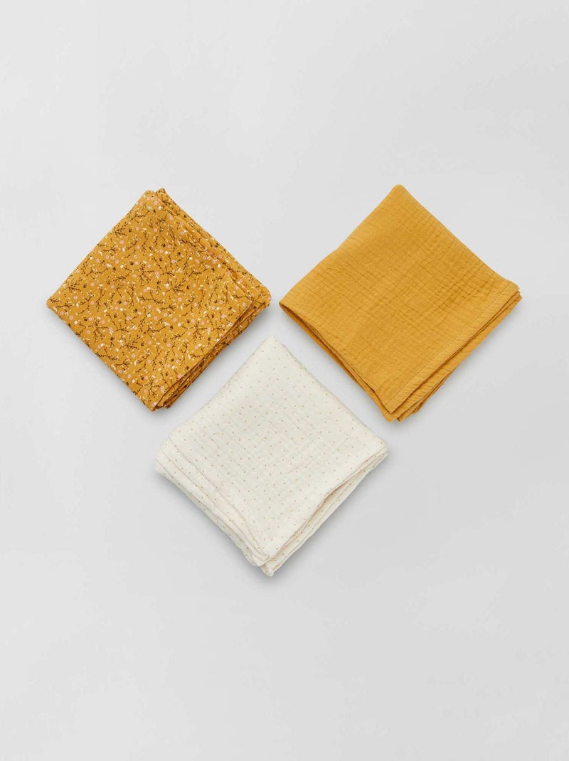 Pack de 3 muselinas de gasa de algodón AMARILLO - Kiabi