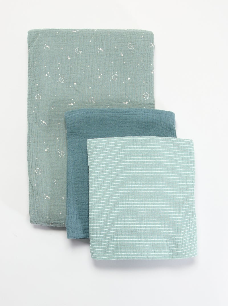 Pack de 3 muselinas de gasa de algodón Azul - Kiabi