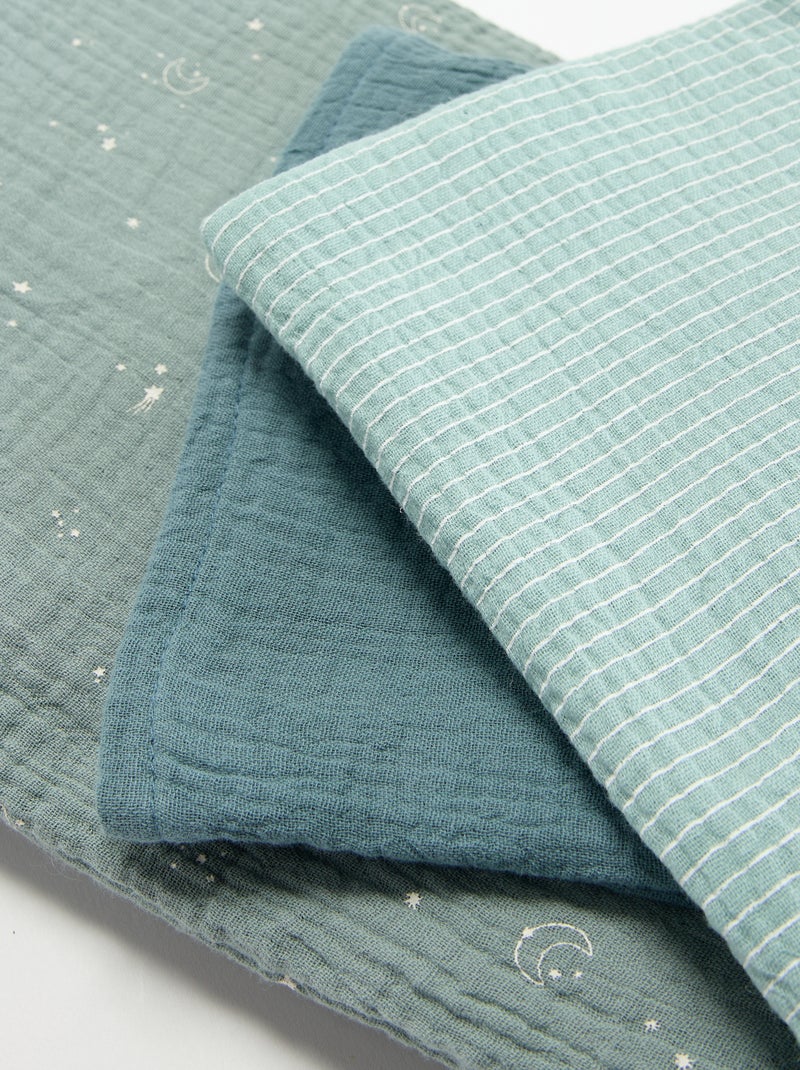 Pack de 3 muselinas de gasa de algodón Azul - Kiabi