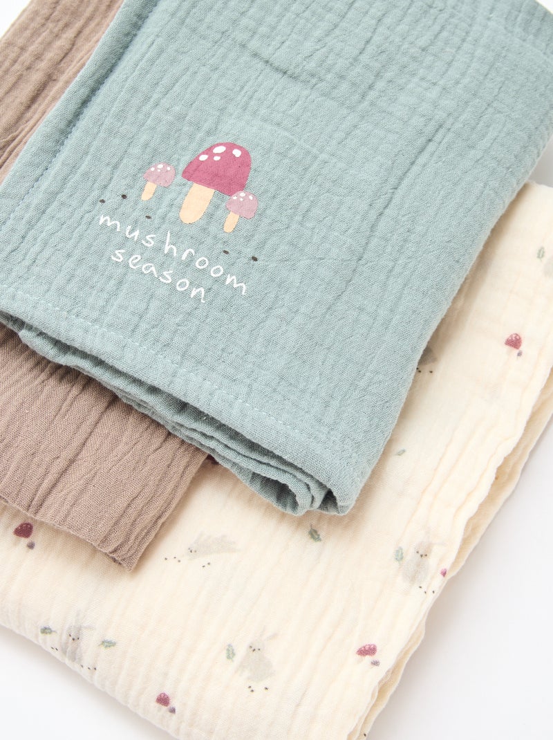 Pack de 3 muselinas de gasa de algodón Blanco - Kiabi