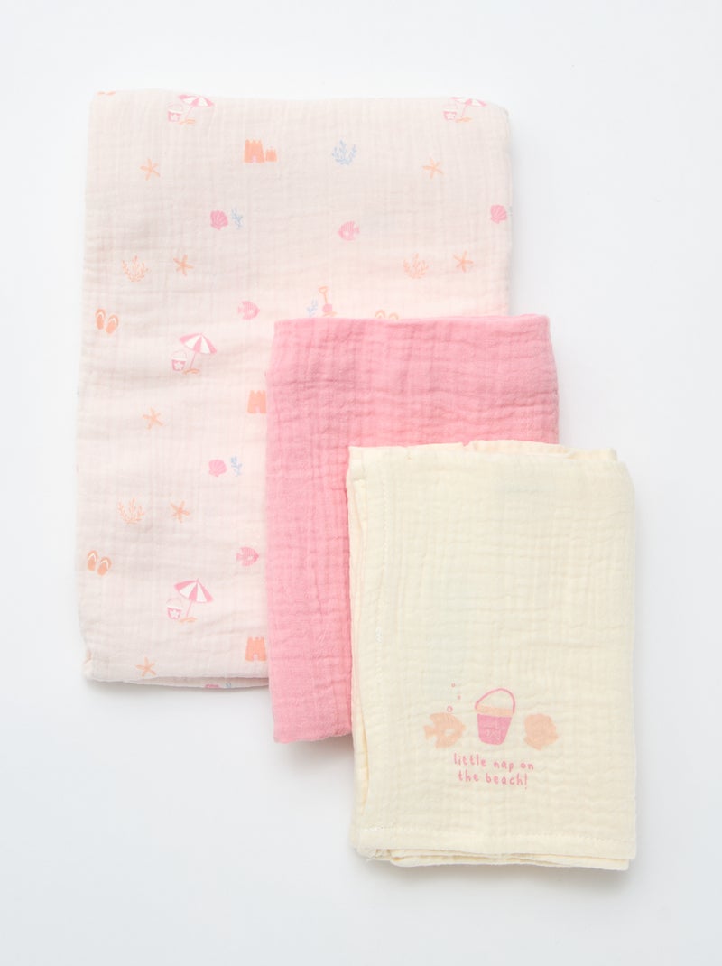 Pack de 3 muselinas de gasa de algodón Rosa - Kiabi