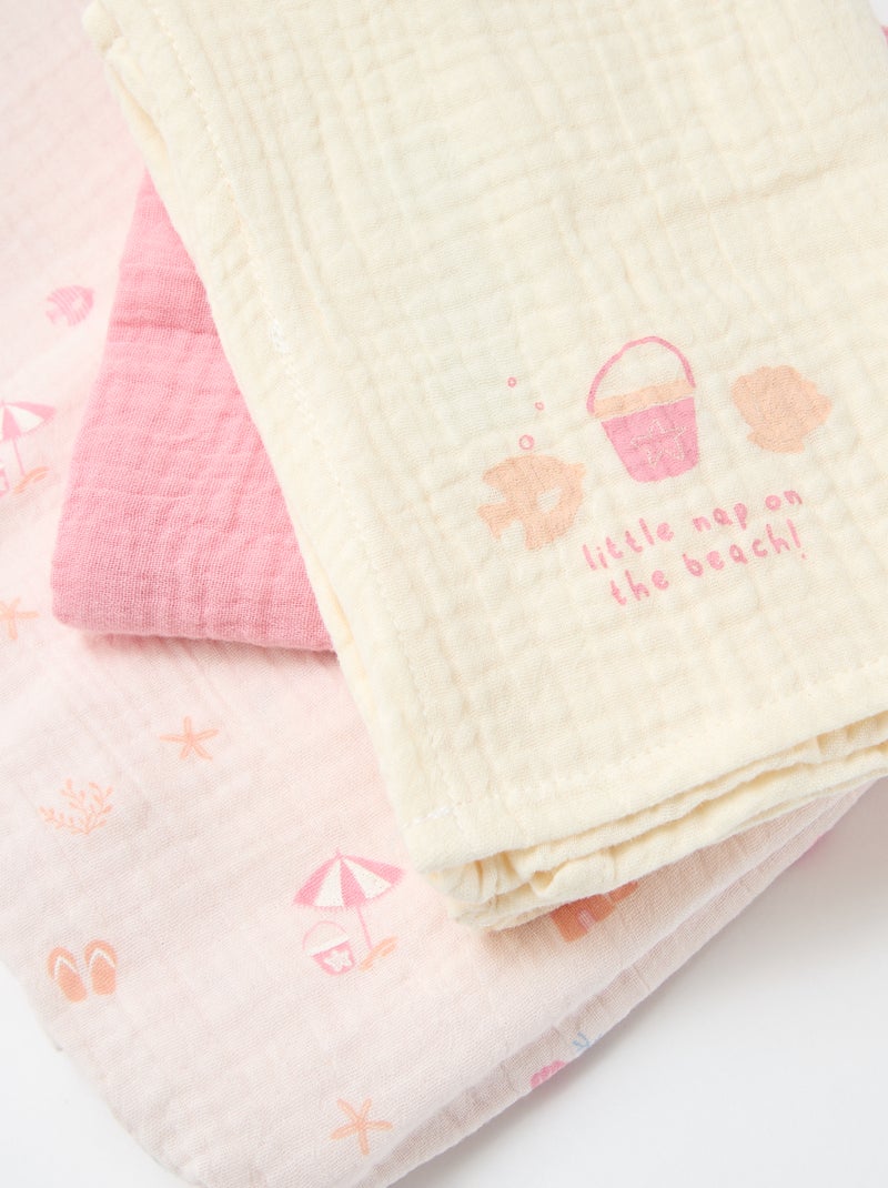 Pack de 3 muselinas de gasa de algodón Rosa - Kiabi