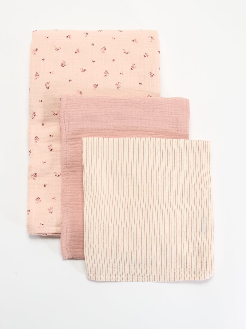 Pack de 3 muselinas de gasa de algodón Rosa - Kiabi