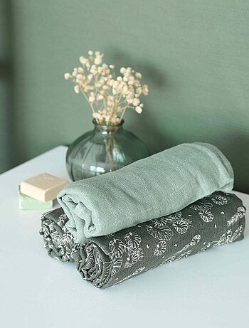 Pack de 3 pañales de muselina para bebé con estampado de hojas