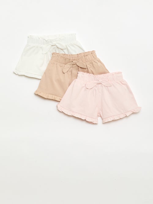 Pack de 3 pantalones cortos lisos con volantes - Kiabi
