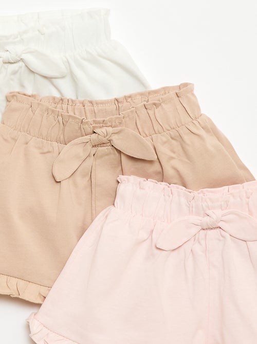 Pack de 3 pantalones cortos lisos con volantes - Kiabi