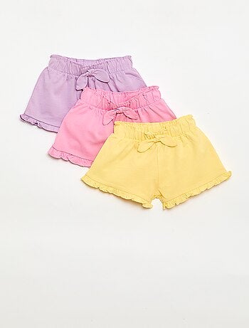 Pack de 3 pantalones cortos lisos con volantes