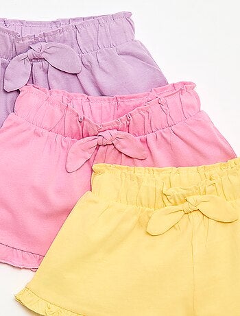 Pack de 3 pantalones cortos lisos con volantes