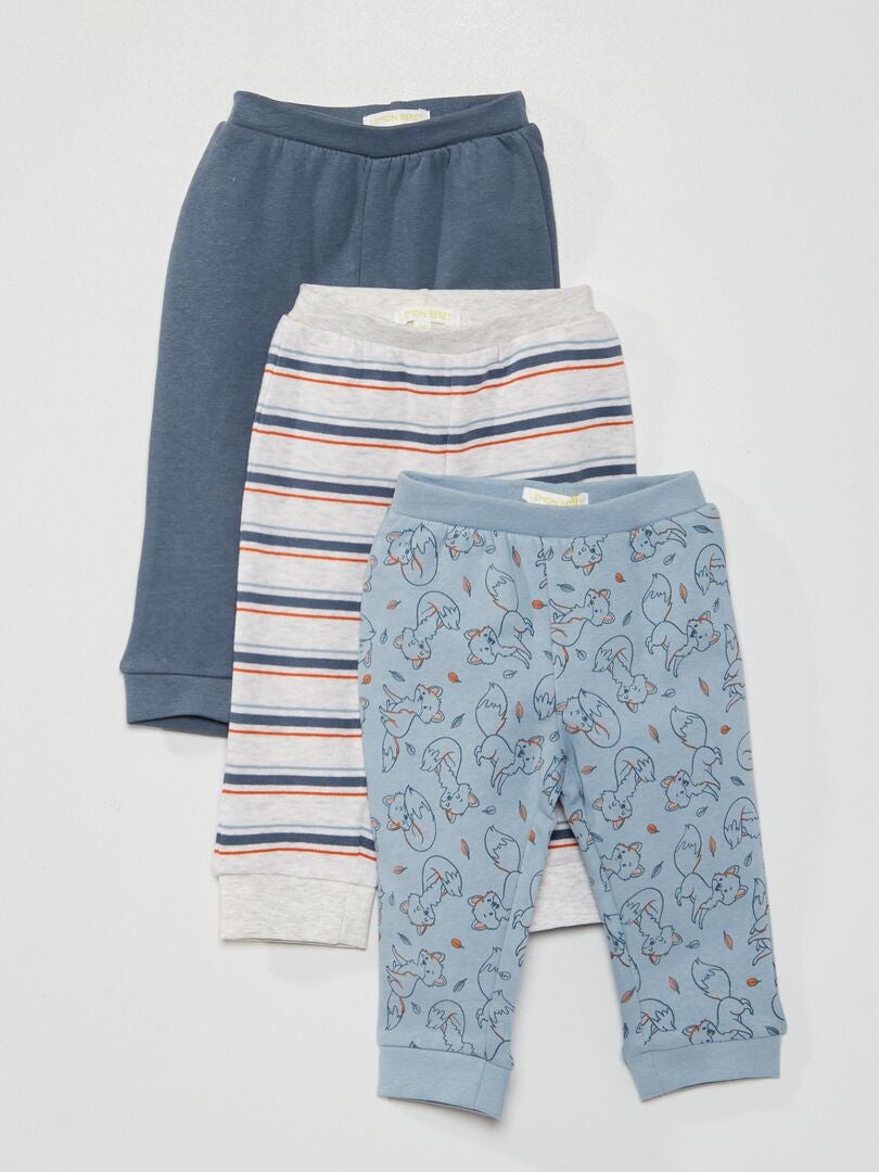 Pack de 3 pantalones de felpa azul/gris - Kiabi